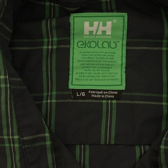 Helly Hansen Button Down Shirt Mens Large Blue Green Plaid Ekolab Outdoor Zip L - Picture 7 of 11